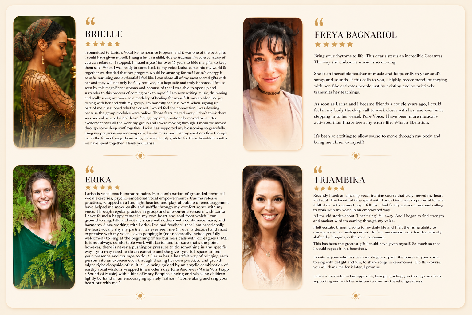 Testimonials from past participants of the Vocal Resonance Method